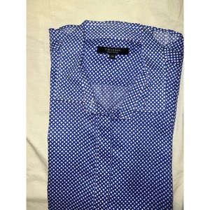 TM Lewin Blue Print Fully Fitted Button-Down Shirt - UK Size 18; US 16